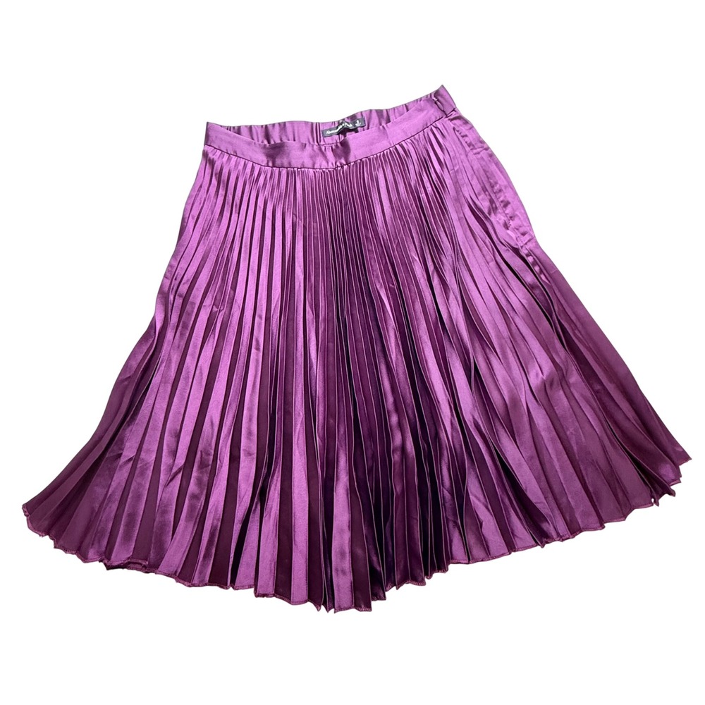 Abercrombie Fitch Magenta Purple Pleated Satin Midi Skirt Womens Small High Rise